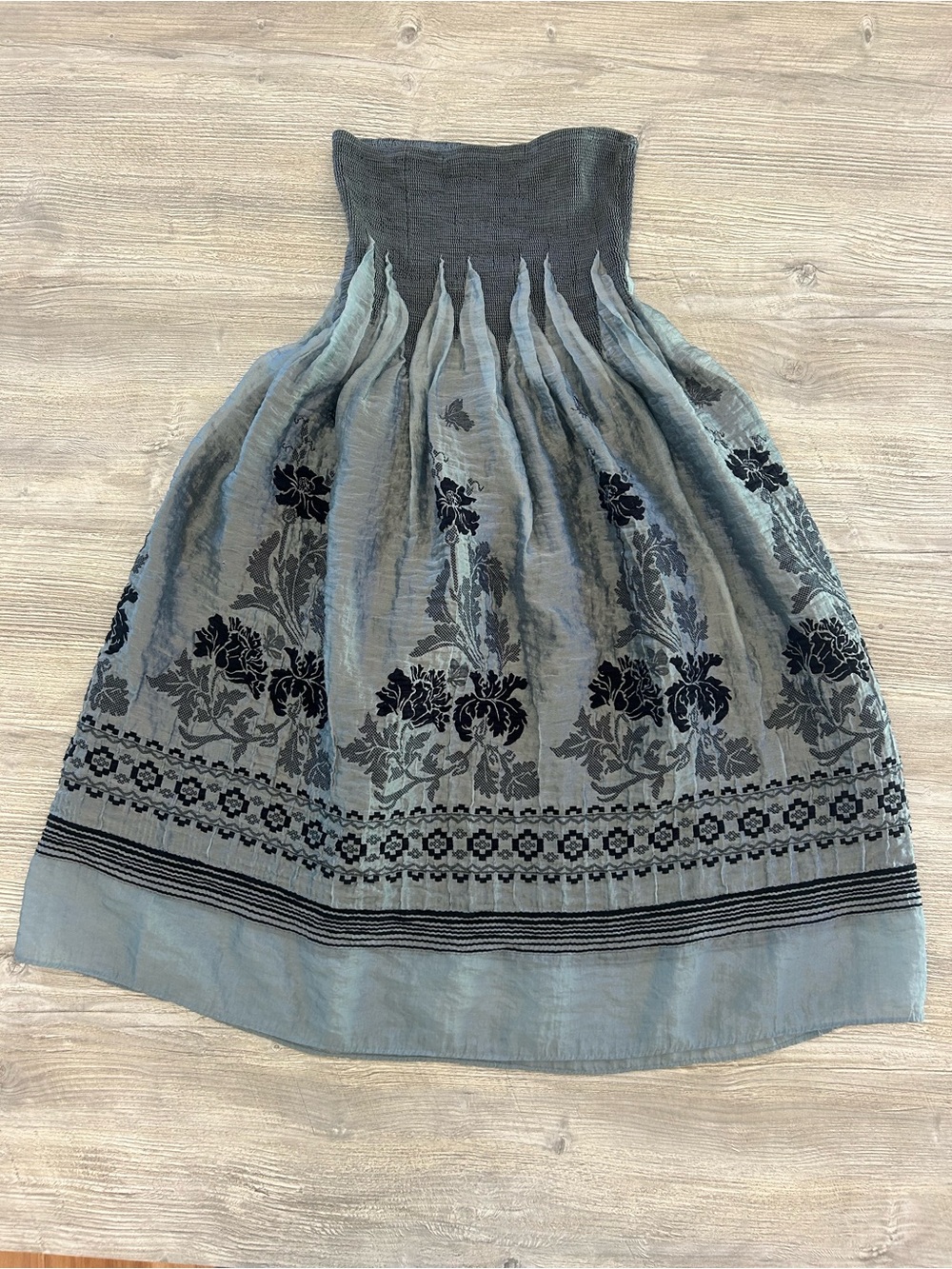Lapis Anthropologie OS Blue Smocked Strapless Convertible Midi Dress Skirt Boho